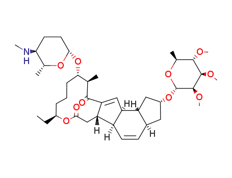 Molecular Structure of 131929-61-8 (1H-as-Indaceno3,2-doxacyclododecin-7,15-dione, 2-(6-deoxy-2,3,4-tri-O-methyl-.alpha.-L-mannopyranosyl)oxy-9-ethyl-2,3,3a,5a,5b,6,9,10,11,12,13,14,16a,16b-tetradecahydro-14-methyl-13-(2R,5S,6R)-tetrahydro-6-methyl-5-(methylamino)-2H-pyran-2-yloxy-, (2R,3aS)