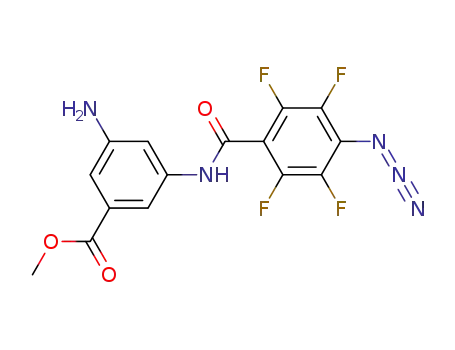 Molecular Structure of 138724-23-9 (Benzoic acid, 3-amino-5-[(4-azido-2,3,5,6-tetrafluorobenzoyl)amino]-,
methyl ester)