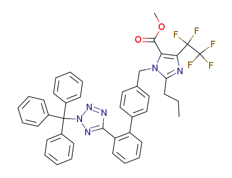 Molecular Structure of 150097-93-1 (1H-Imidazole-5-carboxylic acid,
4-(pentafluoroethyl)-2-propyl-1-[[2'-[2-(triphenylmethyl)-2H-tetrazol-5-yl][
1,1'-biphenyl]-4-yl]methyl]-, methyl ester)