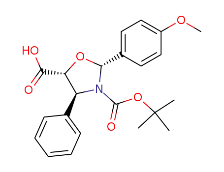 Molecular Structure of 155396-69-3 ((2R,4S,5R)-3-(tert-butoxycarbonyl)-2-(4-Methoxyphenyl)-4-phenyloxazolidine-5-carboxylic acid)