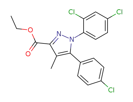 Molecular Structure of 158941-22-1 (1H-Pyrazole-3-carboxylic acid, 5-(4-chlorophenyl)-1-(2,4-dichlorophenyl)-4-methyl-, ethyl ester)