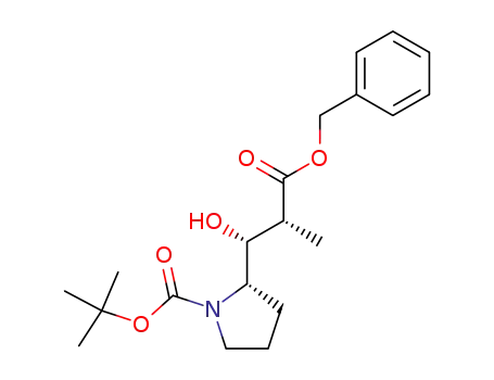 Molecular Structure of 163768-51-2 ((S)-tert-butyl 2-((1R,2R)-3-(benzyloxy)-1-hydroxy-2-methyl-3-oxopropyl)pyrrolidine-1-carboxylate)