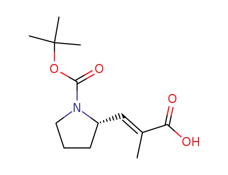 Molecular Structure of 179040-16-5 (1-Pyrrolidinecarboxylic acid, 2-[(1E)-2-carboxy-1-propenyl]-,
1-(1,1-dimethylethyl) ester, (2S)-)