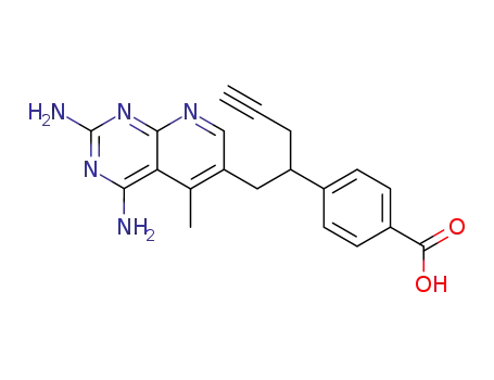 Molecular Structure of 184918-81-8 (Benzoic acid,
4-[1-[(2,4-diamino-5-methylpyrido[2,3-d]pyrimidin-6-yl)methyl]-3-butynyl]
-)