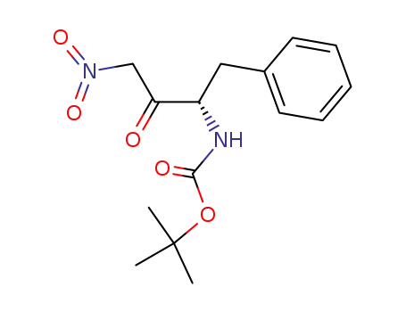 Molecular Structure of 174302-72-8 (Carbamic acid, [(1S)-3-nitro-2-oxo-1-(phenylmethyl)propyl]-,
1,1-dimethylethyl ester)