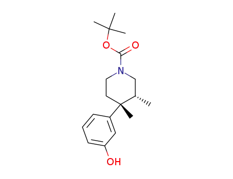 Molecular Structure of 205999-74-2 (1-Piperidinecarboxylic acid, 4-(3-hydroxyphenyl)-3,4-dimethyl-,
1,1-dimethylethyl ester, (3R,4R)-)