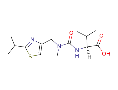 Molecular Structure of 154212-61-0 ((S)-2-(3-((2-Isopropylthiazol-4-yl)methyl)-3-methylureido)-3-methylbutanoic acid)