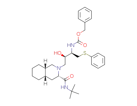 Molecular Structure of 159878-04-3 ([3S-(3S,4aS,8aS,2’R,3’R)]-2-[3’-N-CBz-amino-2’-hydroxy-4’-(phenyl)thio]butyldecahydroisoquinoline-3-N-t-butylcarboxamide)
