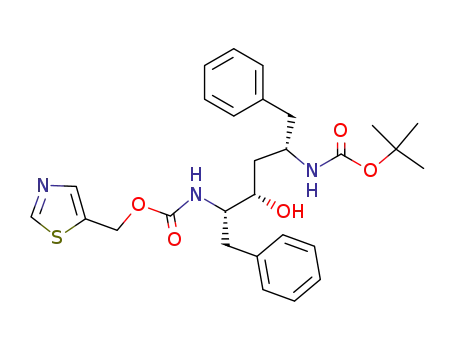Molecular Structure of 162849-95-8 ((2S,3S,5S)-5-(tert-Butoxycarbonylamino)-2-(N-5-thiazolylmethoxycarbonyl)amino-1,6-diphenyl-3-hydroxyhexane)