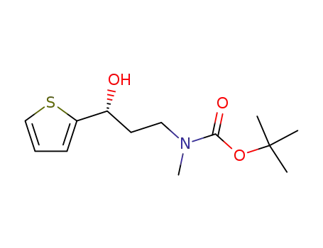 Molecular Structure of 597581-31-2 (Carbamic acid, [(3R)-3-hydroxy-3-(2-thienyl)propyl]methyl-,
1,1-dimethylethyl ester)