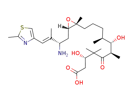Molecular Structure of 219990-25-7 (Oxiraneundecanoic acid, 3-[(2S,3E)-2-amino-3-methyl-4-(2-methyl-4-thiazolyl)-3-butenyl]-b,z-dihy droxy-g,g,e,h,2-pentamethyl-d-oxo-, (bS,eR,zS,hS,2R,3S)-)