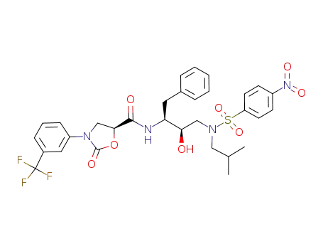 Molecular Structure of 919081-36-0 (5-Oxazolidinecarboxamide,
N-[(1S,2R)-2-hydroxy-3-[(2-methylpropyl)[(4-nitrophenyl)sulfonyl]amino]-
1-(phenylmethyl)propyl]-2-oxo-3-[3-(trifluoromethyl)phenyl]-, (5S)-)