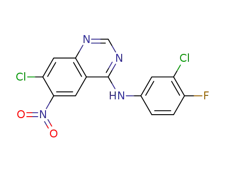 Molecular Structure of 179552-73-9 (7-Chloro-N-(3-chloro-4-fluorophenyl)-6-nitroquinazolin-4-amine)