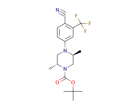 Molecular Structure of 648423-57-8 (1-Piperazinecarboxylic acid,
4-[4-cyano-3-(trifluoromethyl)phenyl]-2,5-dimethyl-, 1,1-dimethylethyl
ester, (2R,5S)-)