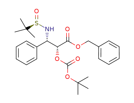 Molecular Structure of 911199-15-0 ((SR,2R,3S)-2-(O-Boc)-3-(tert-butylsulfinyl)-3-phenylisoserine benzyl ester)