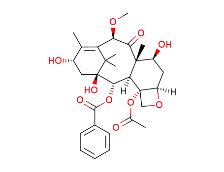 Molecular Structure of 183133-97-3 (7,11-Methano-5H-cyclodeca[3,4]benz[1,2-b]oxet-5-one, 12b-(acetyloxy)-12-(benzoyloxy)-1,2a,3,4,4a,6,9,10,11,12,12a,12b-dod ecahydro-4,9,11-trihydroxy-6-methoxy-4a,8,13,13-tetramethyl-, [2aR-(2aa,4b,4ab,6b,9a,11a,12a,12aa,12ba)]-)