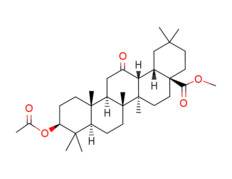 Molecular Structure of 25493-94-1 ((4aS,6aR,6bR,10S,12aR,14aR,14bR)-Methyl 10-acetoxy-2,2,6a,6b,9,9,12a-heptaMethyl-14-oxo-docosahydropicene-4a-carboxylate)