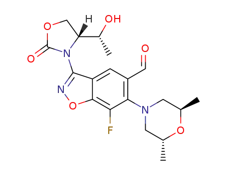 6-((2R,6R)-2,6-dimethylmorpholino)-7-fluoro-3-((R)-4-((R)-1-hydroxyethyl)-2-oxooxazolidin-3-yl)benzo[d]isoxazole-5-carbaldehyde
