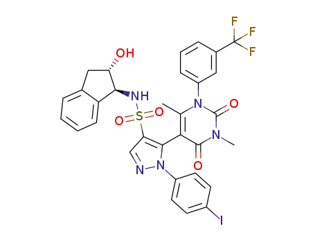 (R)-5-{3,6-dimethyl-2,4-dioxo-1-[3-(trifluoromethyl)phenyl]-1,2,3,4-tetrahydropyrimidin-5-yl}-N-[(1S,2S)-2-hydroxy-2,3-dihydro-1H-inden-1-yl]-1-(4-iodophenyl)-1H-pyrazole-4-sulfonamide