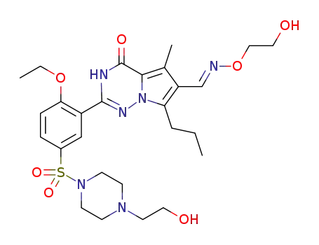 (E)-2-(2-ethoxy-5-((4-(2-hydroxyethyl)piperazin-1-yl)sulfonyl)phenyl)-5-methyl-4-oxo-7-propyl-3,4-dihydropyrrolo[2,1-f][1,2,4]triazine-6-carbaldehyde O-(2-hydroxyethyl)oxime