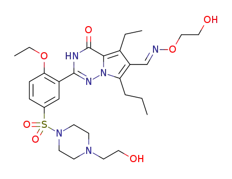 (E)-2-(2-ethoxy-5-((4-(2-hydroxyethyl)piperazin-1-yl)sulfonyl)phenyl)-5-ethyl-4-oxo-7-propyl-3,4-dihydropyrrolo[2,1-f][1,2,4]triazine-6-carbaldehyde O-(2-hydroxyethyl)oxime