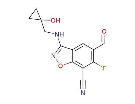 6-fluoro-5-formyl-3-(((1-hydroxycyclopropyl)methyl)amino)benzo[d]isoxazole-7-carbonitrile