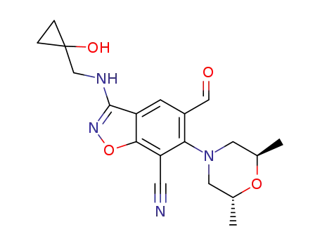 6-((2R, 6R)-2,6-dimethylmorpholinyl)-5-formyl-3-(((1-hydroxycyclopropyl)methyl)amino)benzo[d]isoxazole-7-carbonitrile