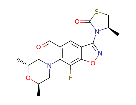 6-((2R,6R)-2,6-dimethylmorpholino)-7-fluoro-3-((R)-4-methyl-2-oxothiazolidin-3-yl)benzo[d]isoxazole-5-carbaldehyde