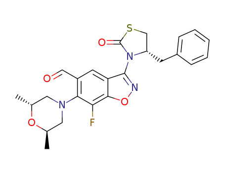 3-((S)-4-benzyl-2-oxothiazolidin-3-yl)-6-((2R,6R)-2,6-dimethylmorpholino)-7-fluorobenzo[d]isoxazole-5-carbaldehyde