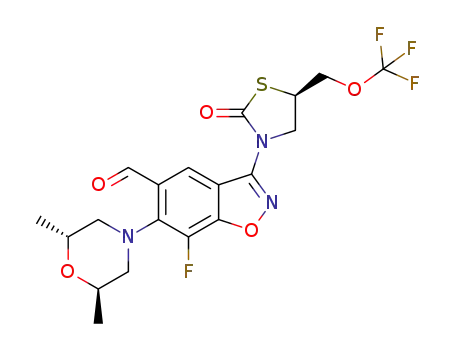 6-((2R,6R)-2,6-dimethylmorpholino)-7-fluoro-3-((R)-2-oxo-5-((trifluoromethoxy)methyl)thiazolidin-3-yl)benzo[d]isoxazole-5-carbaldehyde