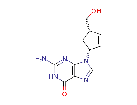 Molecular Structure of 120443-30-3 (6H-Purin-6-one,2-amino-1,9-dihydro-9-[(1R,4S)-4-(hydroxymethyl)-2-cyclopenten-1-yl]-)