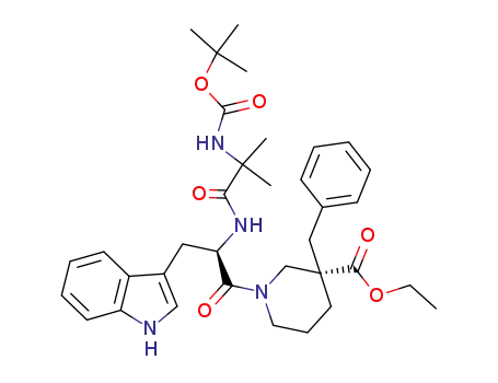 Molecular Structure of 170842-83-8 (3-Piperidinecarboxylic acid,
1-[N-[(1,1-dimethylethoxy)carbonyl]-2-methylalanyl-D-tryptophyl]-3-(phen
ylmethyl)-, ethyl ester, (3S)-)