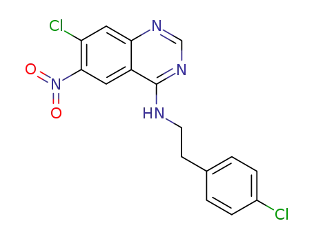 Molecular Structure of 333400-90-1 (4-Quinazolinamine, 7-chloro-N-[2-(4-chlorophenyl)ethyl]-6-nitro-)