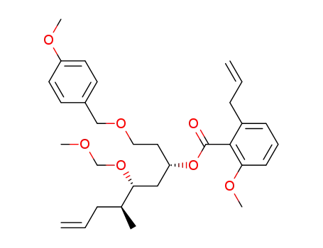 Molecular Structure of 398478-57-4 (Benzoic acid, 2-methoxy-6-(2-propenyl)-,
(1S,3R,4S)-3-(methoxymethoxy)-1-[2-[(4-methoxyphenyl)methoxy]ethyl]-
4-methyl-6-heptenyl ester)