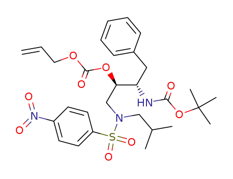 Molecular Structure of 599173-46-3 (Carbonic acid,
(1R,2S)-2-[[(1,1-dimethylethoxy)carbonyl]amino]-1-[[(2-methylpropyl)[(4-
nitrophenyl)sulfonyl]amino]methyl]-3-phenylpropyl 2-propenyl ester)