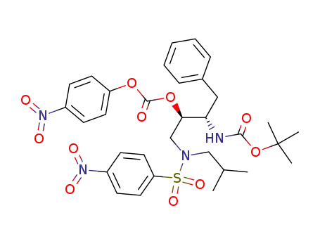 Molecular Structure of 229495-94-7 (Carbonic acid,
(1R,2S)-2-[[(1,1-dimethylethoxy)carbonyl]amino]-1-[[(2-methylpropyl)[(4-
nitrophenyl)sulfonyl]amino]methyl]-3-phenylpropyl 4-nitrophenyl ester)