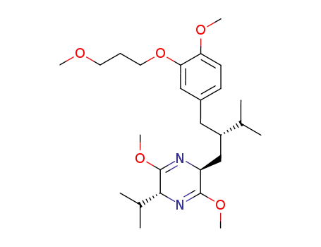 Molecular Structure of 656241-17-7 ((2S,5R)-2,5-Dihydro-3,6-dimethoxy-2-[(2S)-2-[[4-methoxy-3-(3-methoxypropoxy)phenyl]methyl]-3-methylbutyl]-5-(1-methylethyl)pyrazine)