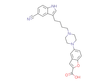 Molecular Structure of 163521-19-5 (5-[4-[4-(5-cyano-1H-indol-3-yl)butyl]-1-piperazinyl]-2-Benzofurancarboxylic acid)
