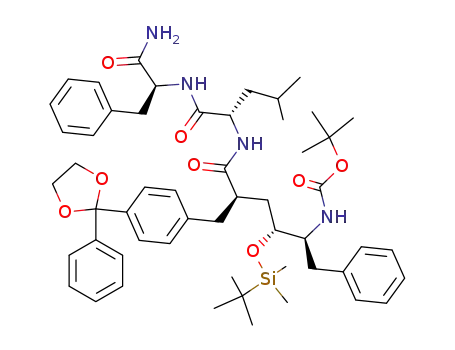 {1S-benzyl-2R-(tert-butyldimethylsilanyloxy)-4R-[1-(1S-carbamoyl-2-phenyl-ethylcarbamoyl)-3-(1S)-methyl-butylcarbamoyl]-5-[4-(2-phenyl-[1.3]dioxolan-2-yl)phenyl]-pentyl}carbamic acid tert-butyl ester