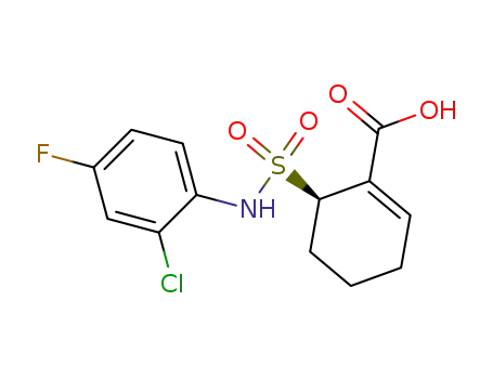 Molecular Structure of 890155-18-7 ((R)-6-(2-CHLORO-4-FLUORO-PHENYLSULFAMOYL)-CYCLOHEX-1-ENECARBOXYLIC ACID)