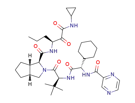 Molecular Structure of 402957-28-2 (Cyclopenta(c)pyrrole-1-carboxamide, (2S)-2-cyclohexyl-N-(pyrazinylcarbonyl)glycyl-3-methyl-L-valyl-N-((1S)-1-((cyclopropylamino)oxoacetyl)butyl)octahydro-, (1S,3aR,6aS)-)