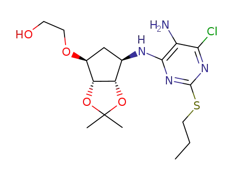2-[((3aR,4S,6R,6aS)-6-[[5-amino-6-chloro-2-(propylsulfanyl)-4-pyrimidinyl]amino]-2,2-dimethyltetrahydro-3aH-cyclopenta[d][1,3]dioxol-4-yl)oxy]-1-ethanol