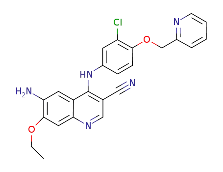 Molecular Structure of 848139-78-6 (6-amino-4-(3-chloro-4-(pyridin-2-ylmethoxy)phenylamino)-7-ethoxyquinoline-3-carbonitrile)