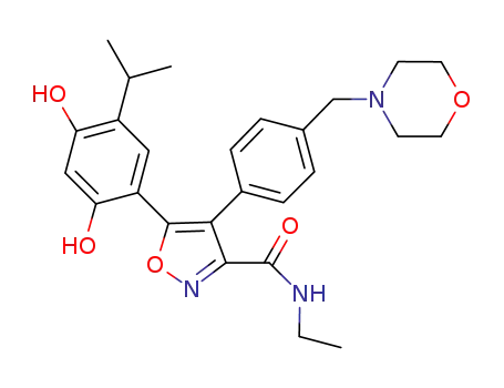 Molecular Structure of 747412-49-3 (5-[2,4-Dihydroxy-5-isopropylphenyl]-N-ethyl-4-[4-(4-morpholinylmethyl)phenyl]-3-isoxazolecarboxamide)