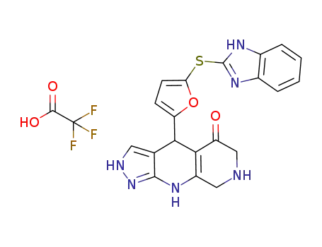 4-[5-(1H-benzimidazol-2-ylsulfanyl)furan-2-yl]-2,4,6,7,8,9-hexahydropyrazolo[3,4-b]-1,7-naphtyridin-5-one trifluoroacetic acid