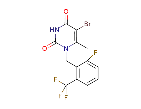 Molecular Structure of 830346-48-0 (5-Bromo-1-(2-fluoro-6-trifluoromethyl-benzyl)-6-methyl-1H-pyrimidine-2,4-dione)