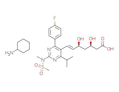 Molecular Structure of 852820-98-5 (6-Heptenoic acid,
7-[4-(4-fluorophenyl)-6-(1-methylethyl)-2-[methyl(methylsulfonyl)amino]-5
-pyrimidinyl]-3,5-dihydroxy-, (3R,5S,6E)-, compd. with cyclohexanamine
(1:1))