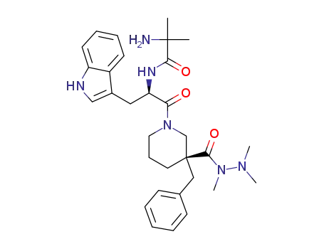 3-Piperidinecarboxylicacid,1-[(2R)-2-[(2-amino-2-methyl-1-oxopropyl)amino]-3-(1H-indol-3-yl)-1-oxopropyl]-3-(phenylmethyl)-,1,2,2-trimethylhydrazide, (3R)-