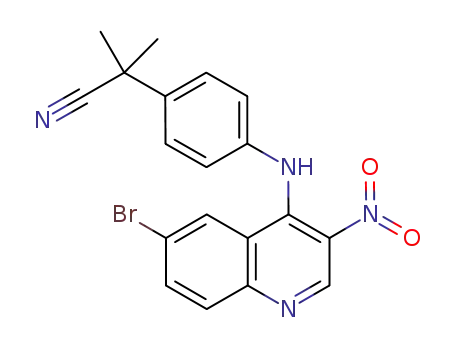 Molecular Structure of 915019-51-1 (2-[4-[(6-Bromo-3-nitroquinolin-4-yl)amino]phenyl]-2-methylpropionitrile)