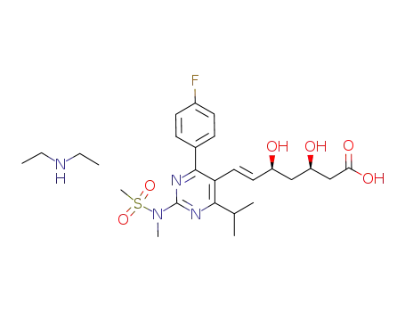 Molecular Structure of 917805-73-3 (6-Heptenoic acid,
7-[4-(4-fluorophenyl)-6-(1-methylethyl)-2-[methyl(methylsulfonyl)amino]-5
-pyrimidinyl]-3,5-dihydroxy-, (3R,5S,6E)-, compd. with
N-ethylethanamine (1:1))